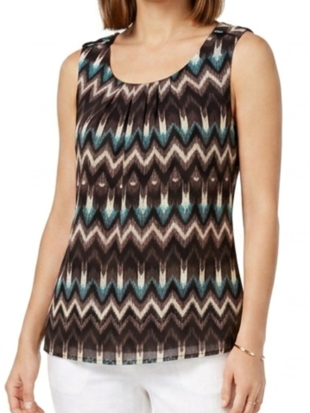 Banana Republic Tribal Chevron Pleat Front Sleeveless Blouse- Sz. SP